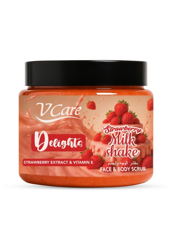 VCare V Care Delight Strawberry Milkshake Face & Body Scrub 500ML - Gentle Exfoliating, Deep Cleansing, Gourmand Fragrance - Image 1